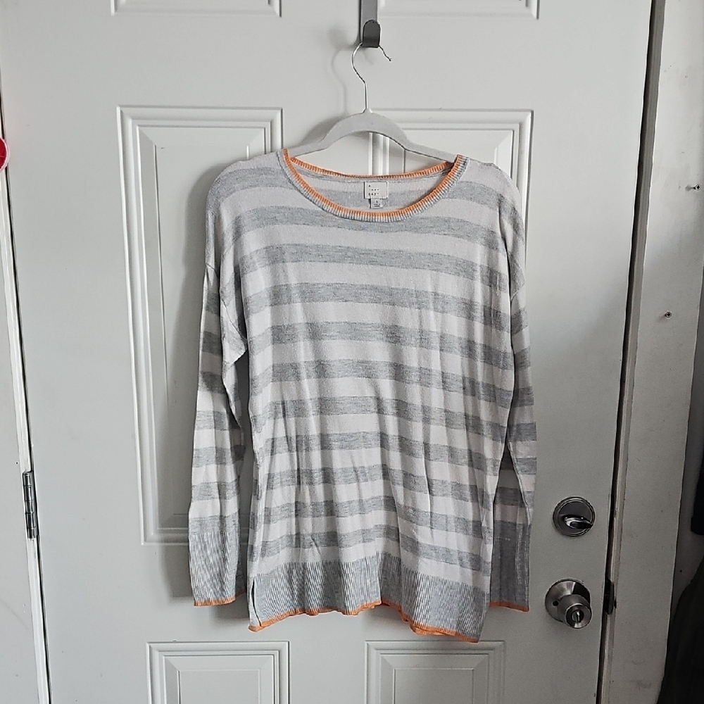 Chic Striped Sweater in Gray and Orange - Picture 1 of 5